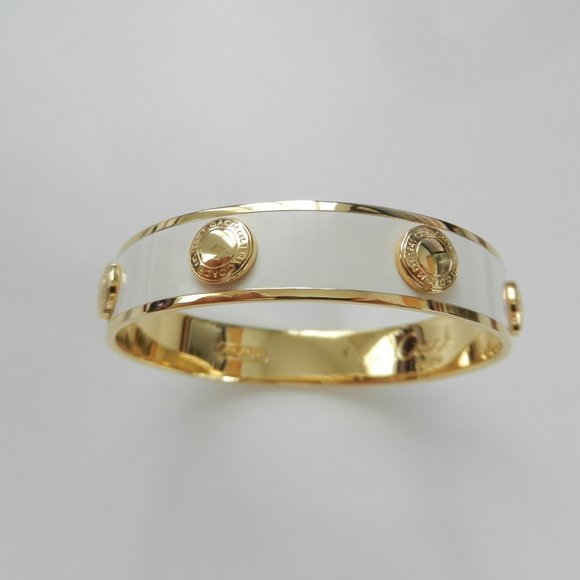 COACH Gold Cream Ivory Enamel Cuff Bangle Bracelet